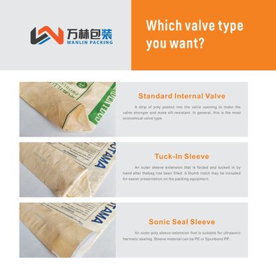 पीपी सीमेंट वाल्व बैग 50KG नमी रोधक आईएसओ प्रमाणित